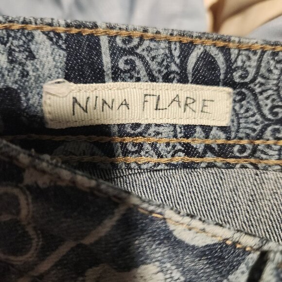 Hot Kiss Nina Flare Jeans Boho Hippie Mantra Disco Elephant Print Stretch Sz 7 - Picture 10 of 16